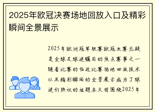 2025年欧冠决赛场地回放入口及精彩瞬间全景展示