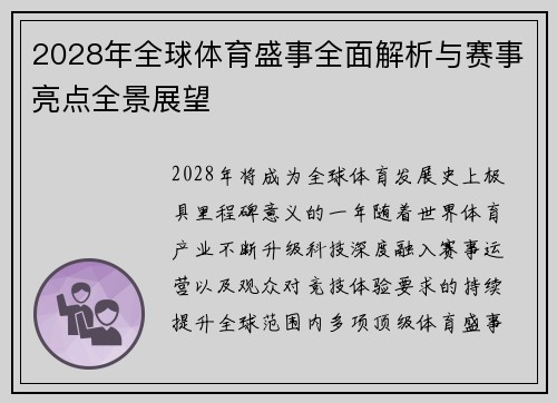 2028年全球体育盛事全面解析与赛事亮点全景展望